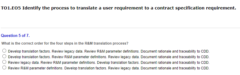 TO1.E06 Recommend the R&M Technical Performance