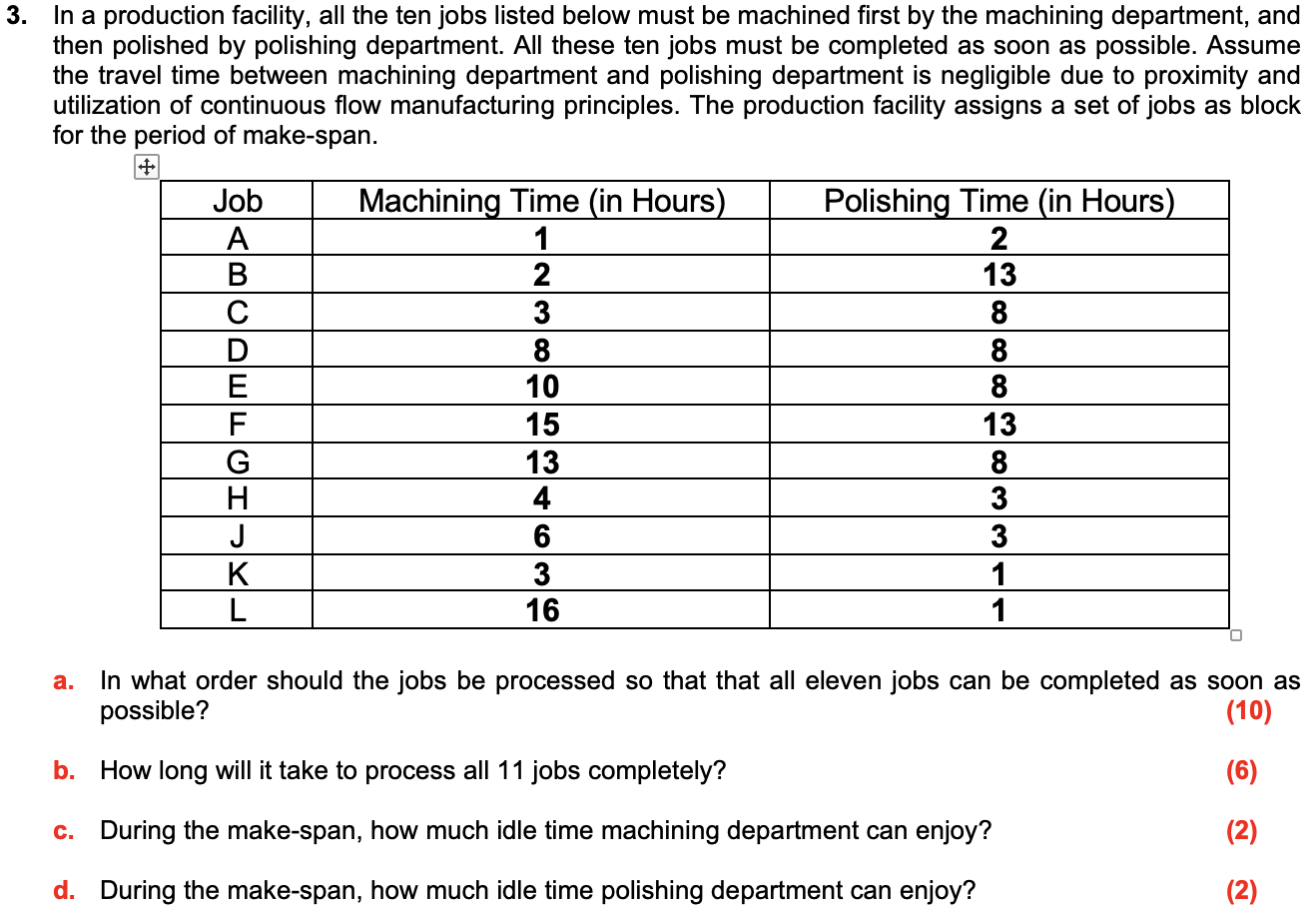 3. In a production facility, all the ten jobs