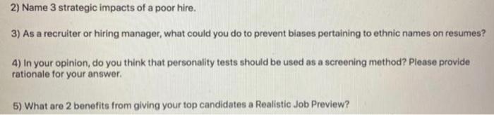 (human resource management) 2) Name 3 strategic