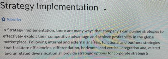 Strategy Implementation V Subscribe In Strategy