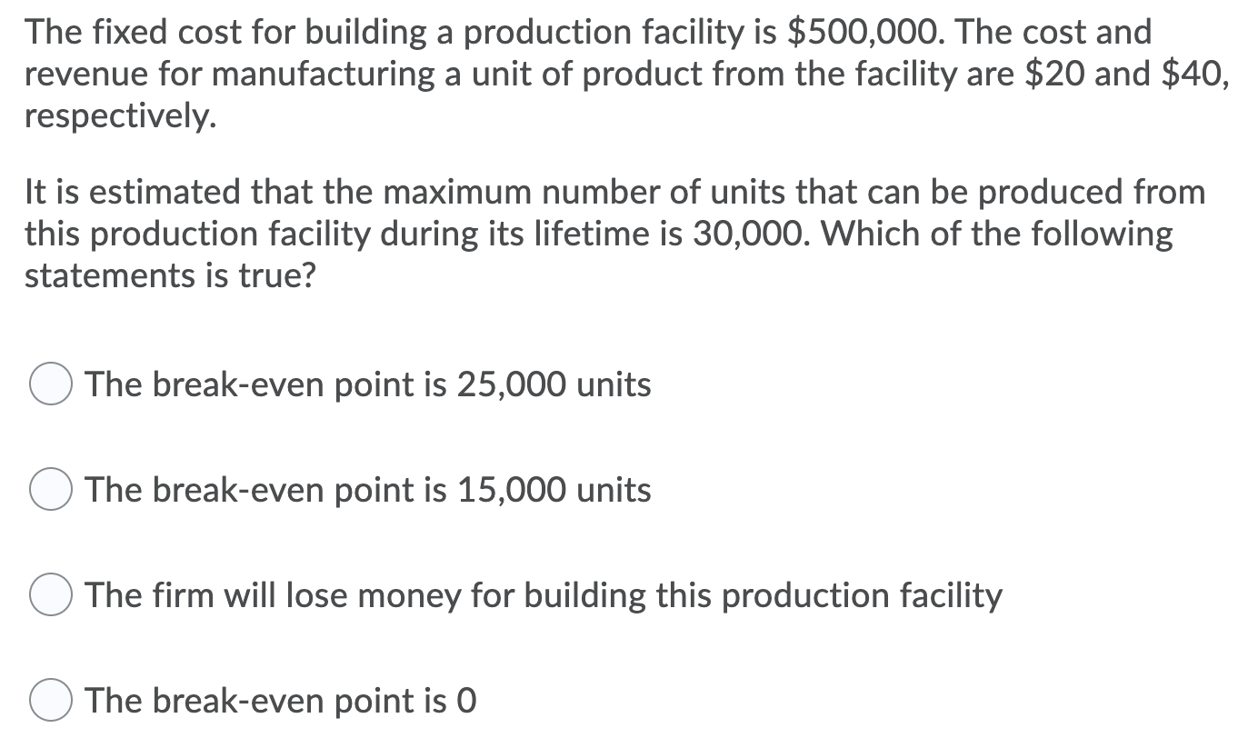 please help asap The fixed cost for building a