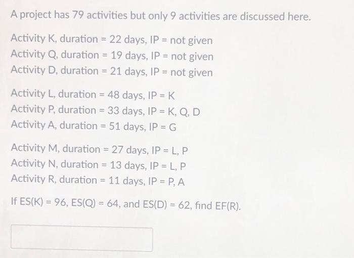 A project has 79 activities but only 9 activities
