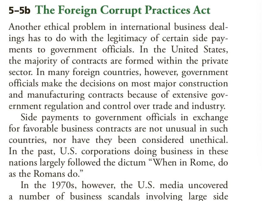 Use the information regarding the Foreign Corrupt