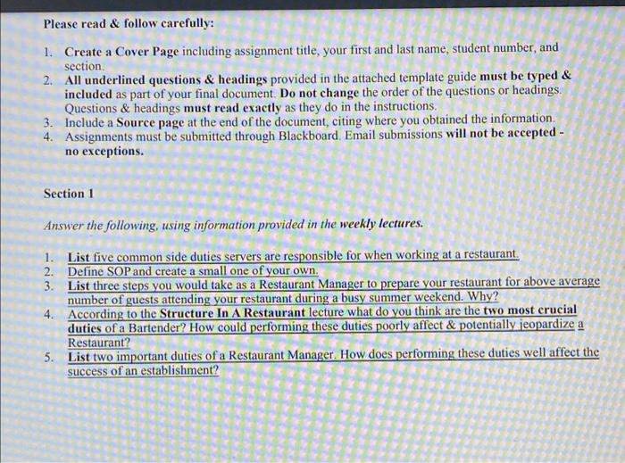 Please read & follow carefully: 1. Create a Cover