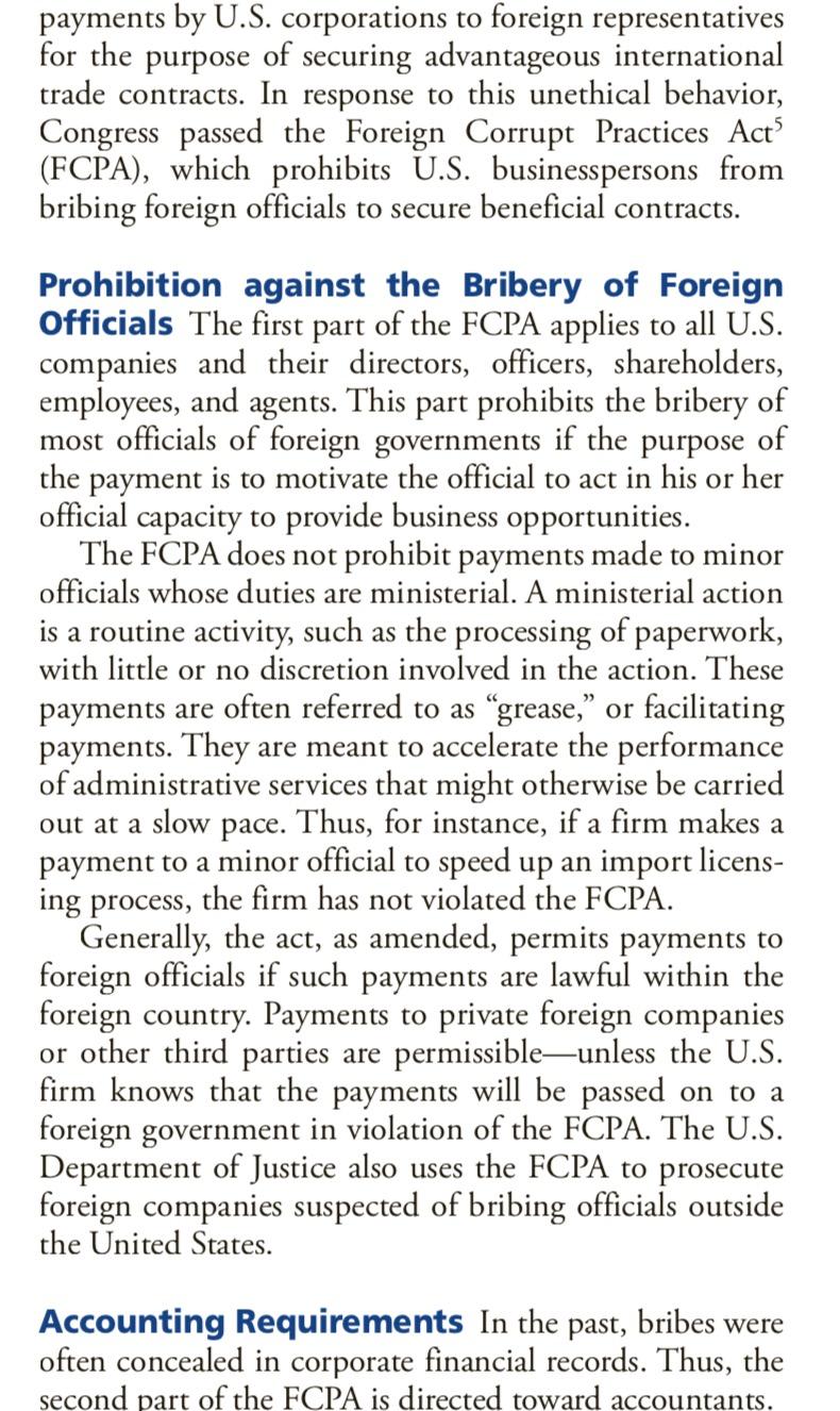 Use the information regarding the Foreign Corrupt