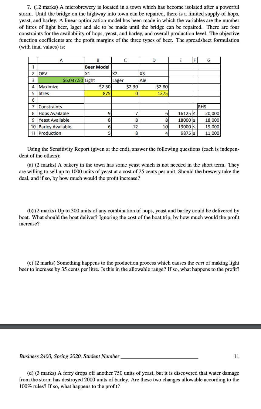 7. (12 marks) A microbrewery is located in a town