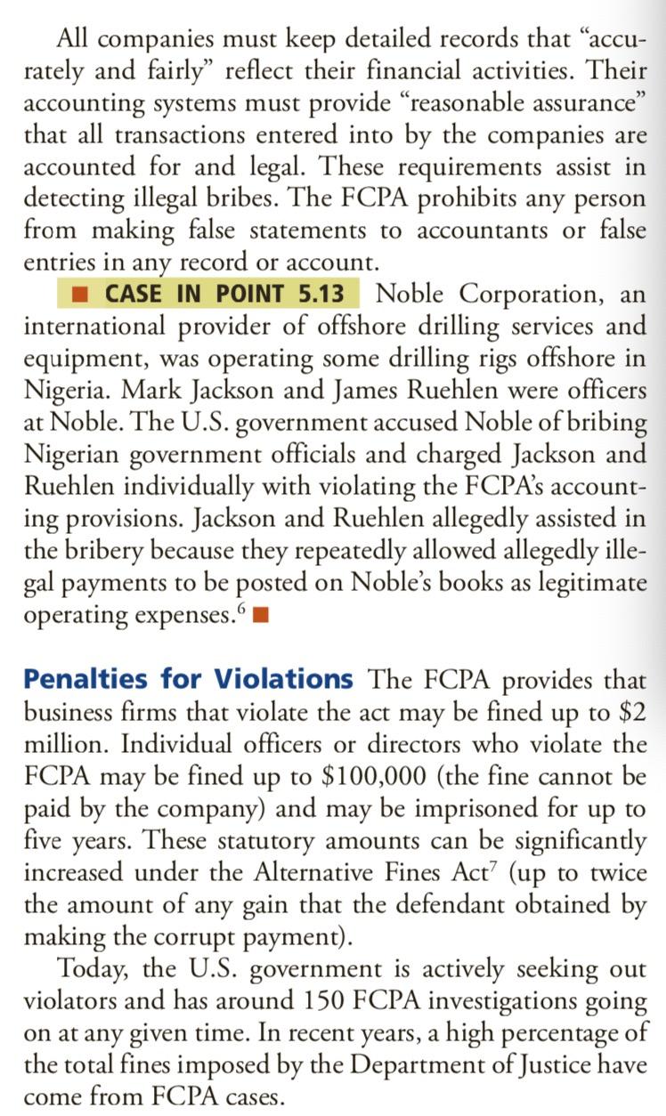 Use the information regarding the Foreign Corrupt