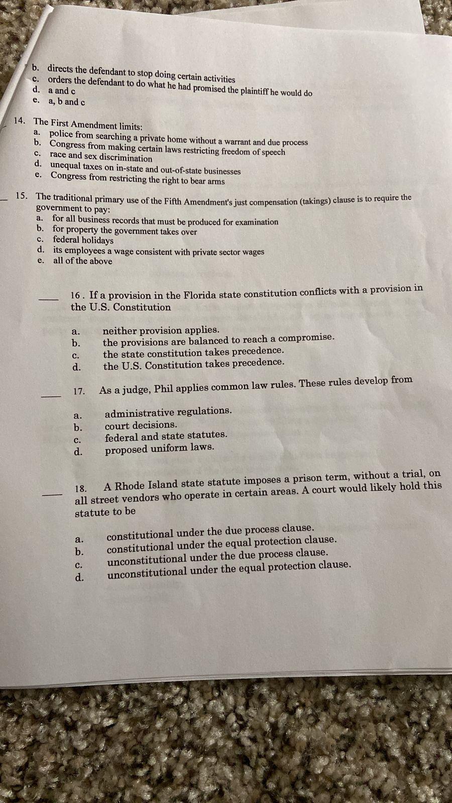 b. directs the defendant to stop doing certain