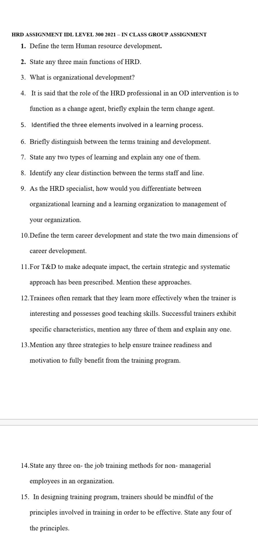 HRD ASSIGNMENT IDL LEVEL 300 2021 - IN CLASS