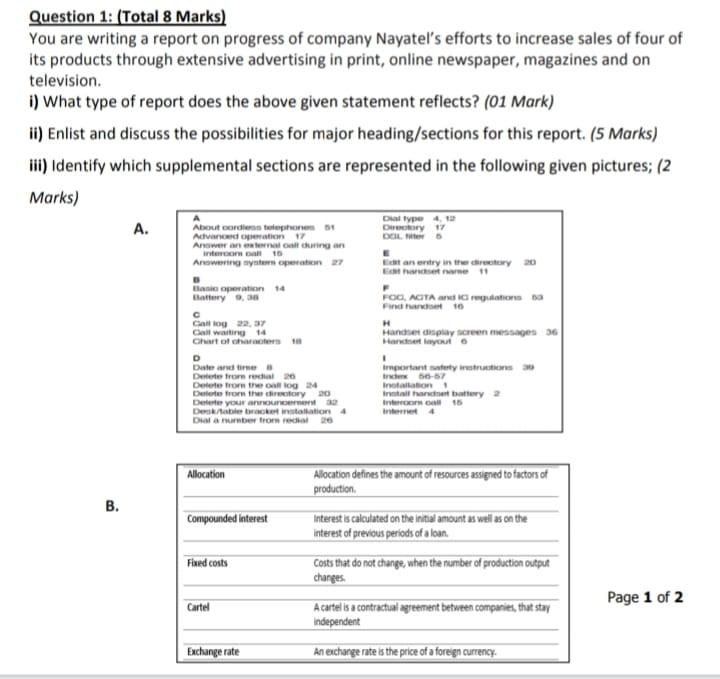 Question 1: (Total 8 Marks) You are writing a