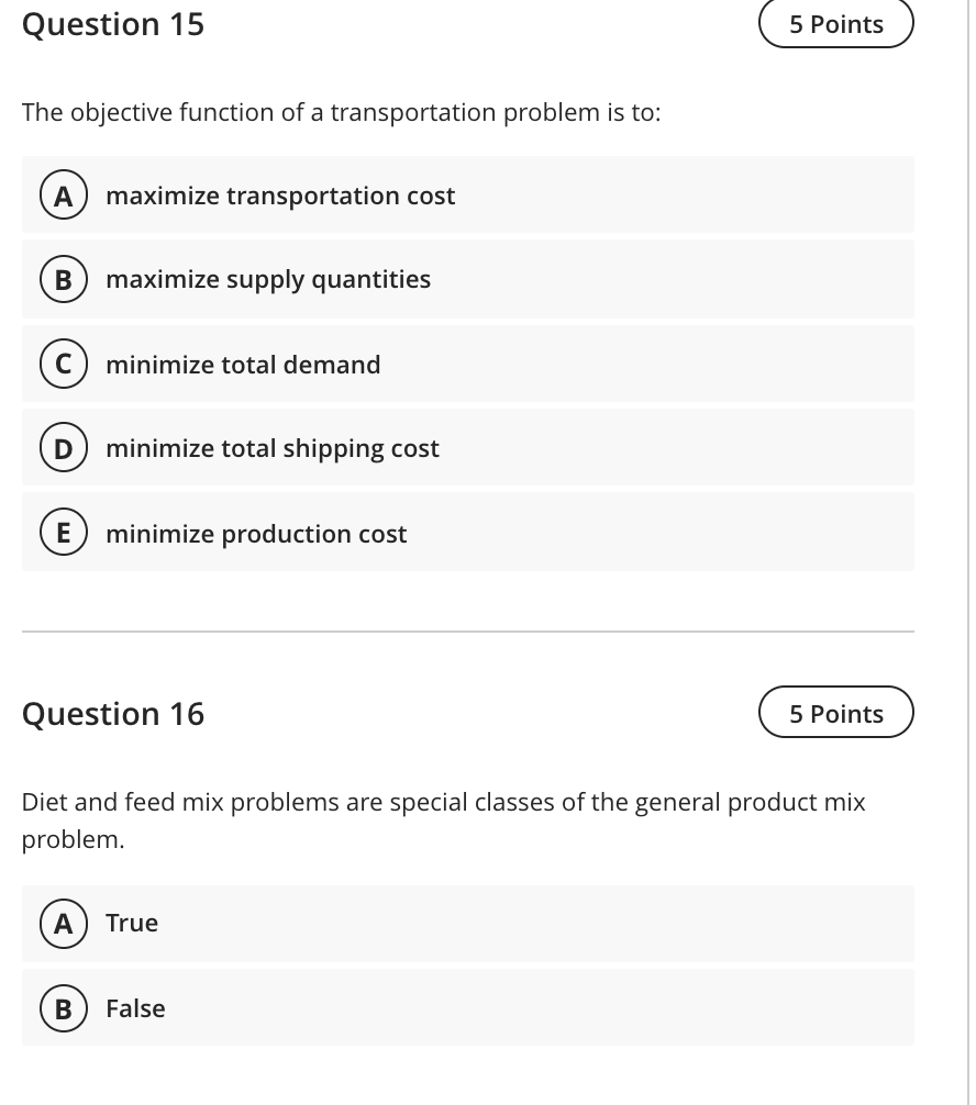 Question 12 5 Points Use this information to