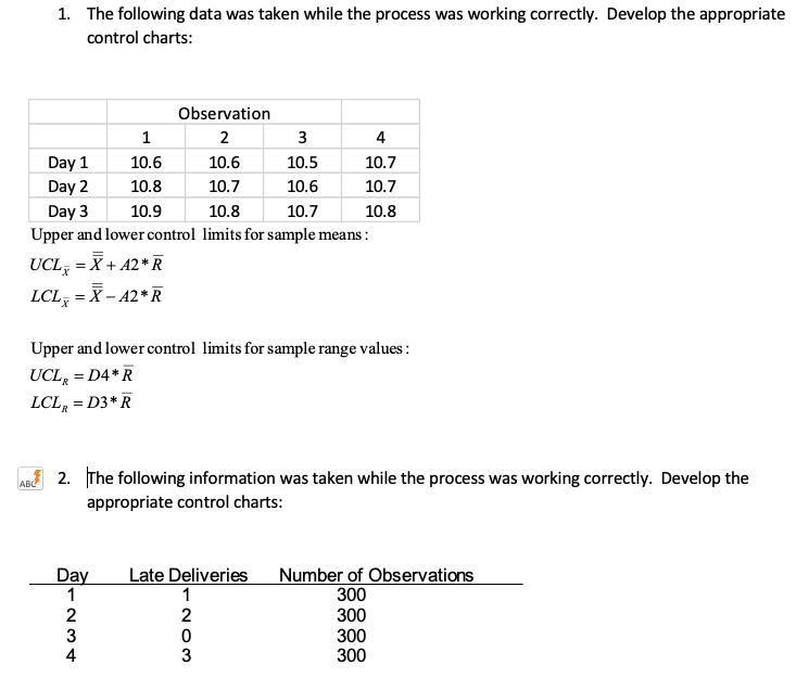 1. The following data was taken while the process