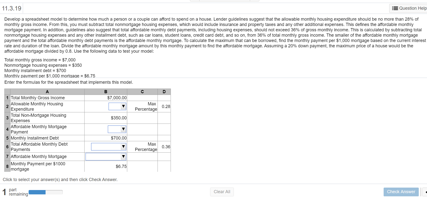 11.3.19 Question Help Develop a spreadsheet model