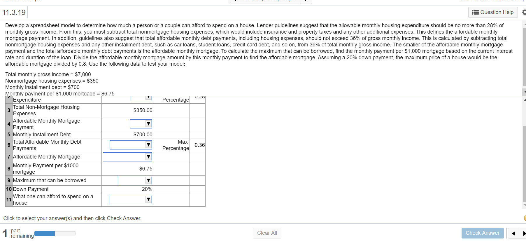 11.3.19 Question Help Develop a spreadsheet model