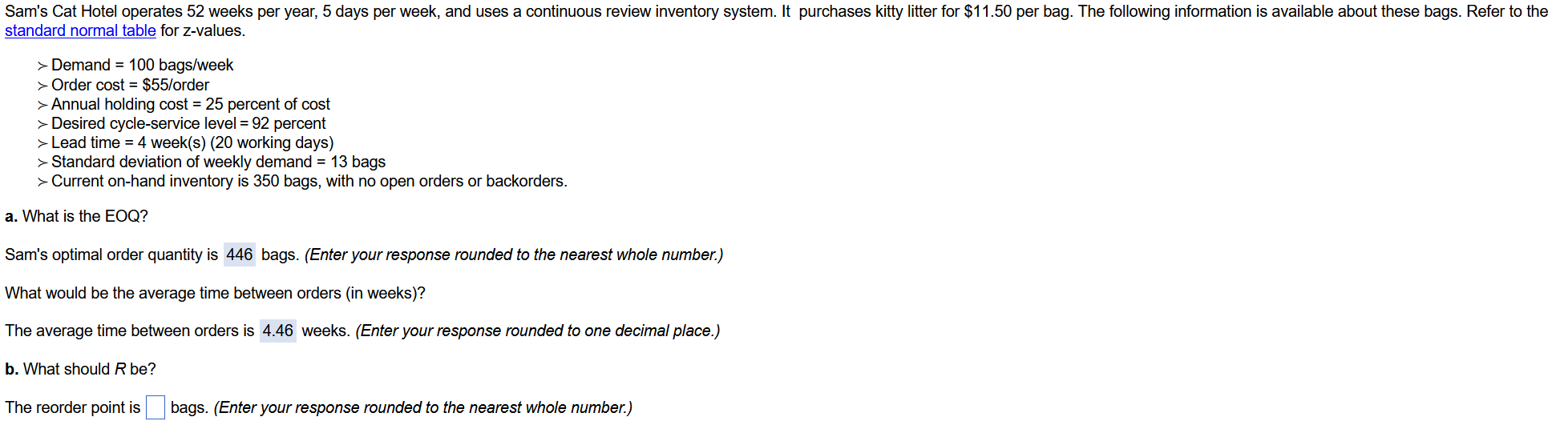 standard normal table for z-values. > Demand =