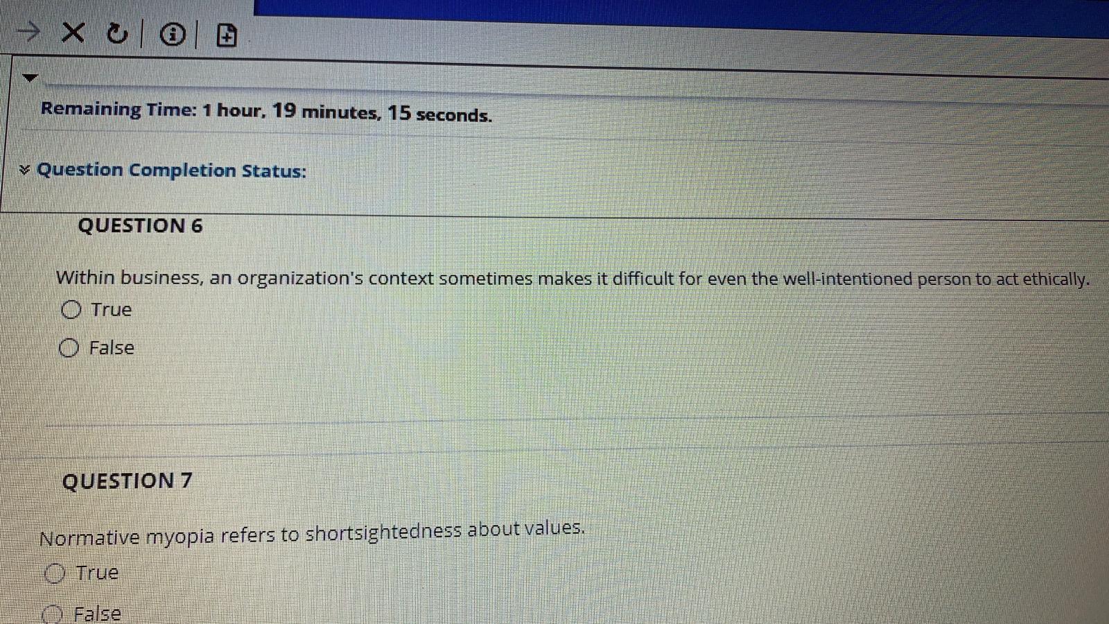 X o 0 Remaining Time: 1 hour, 19 minutes, 15