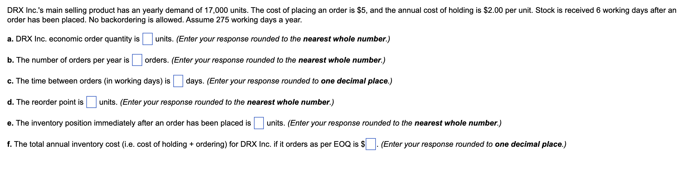 order has been placed. No backordering is