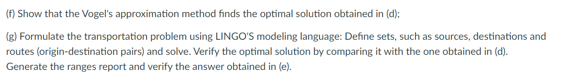 d) solve problem using northwest corner rule: