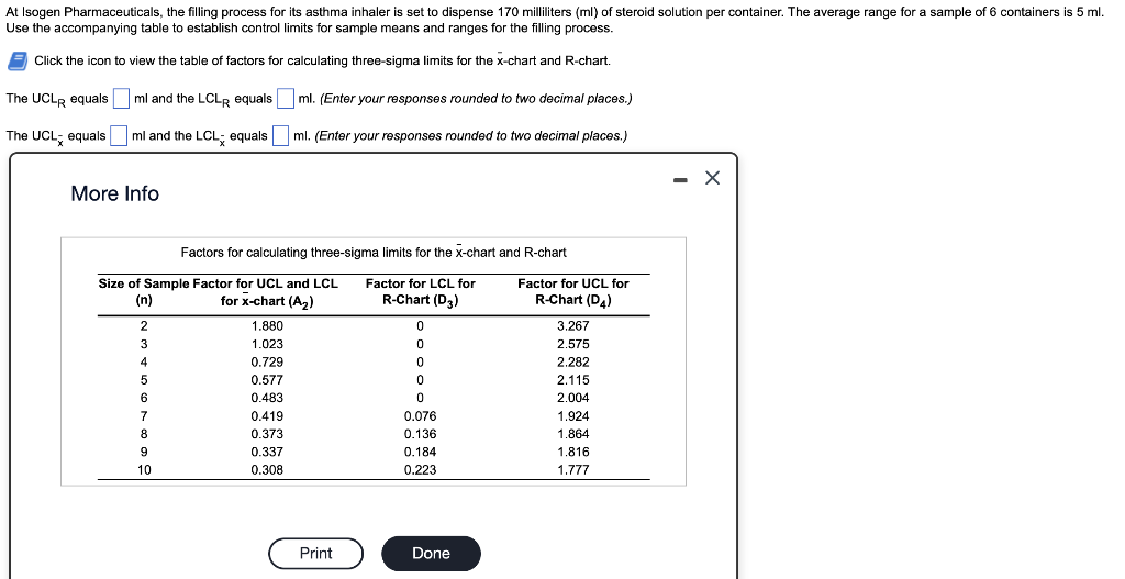 Use the accompanying table to establish control