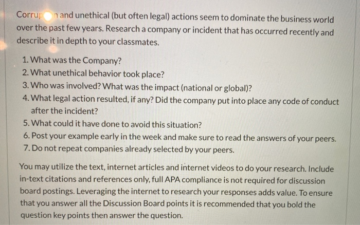 Corrurn and unethical (but often legal actions