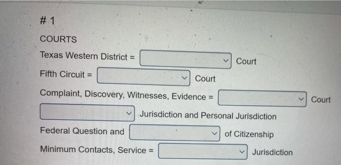 # 1 COURTS Texas Western District = Court Fifth
