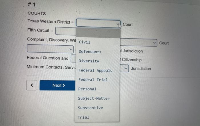 # 1 COURTS Texas Western District = Court Fifth
