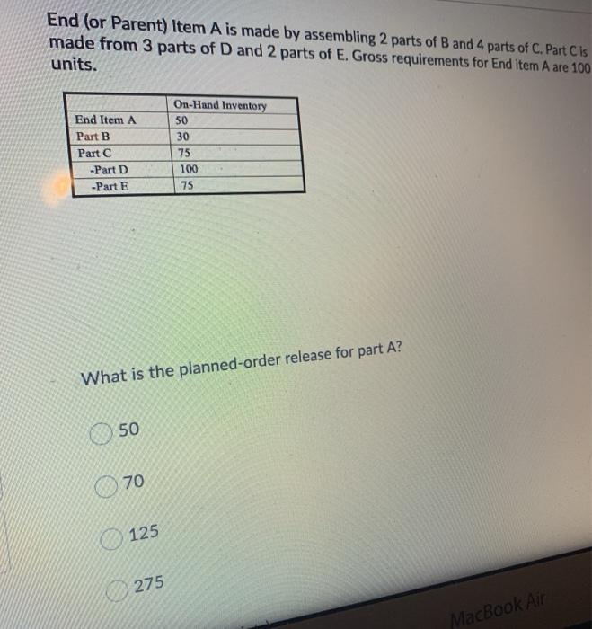 End (or Parent) Item A is made by assembling 2