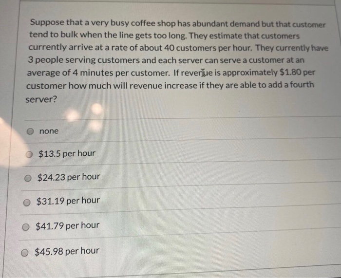 arrival rate 40, service rate 15, number of