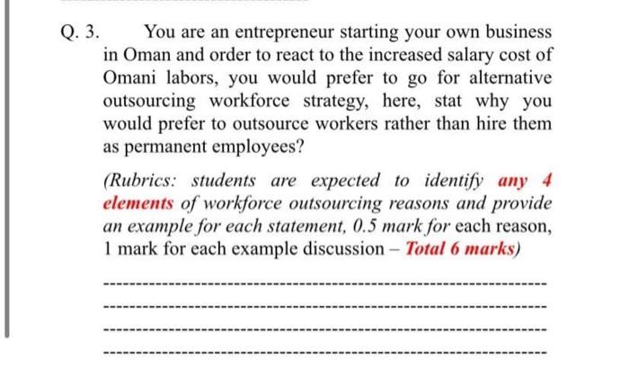 Q. 3. You are an entrepreneur starting your own
