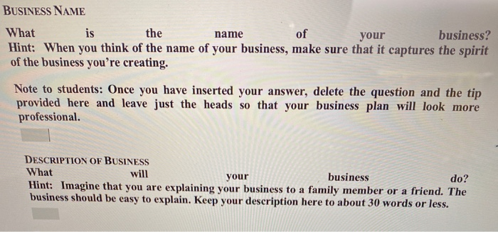 BUSINESS NAME What is the name your business?
