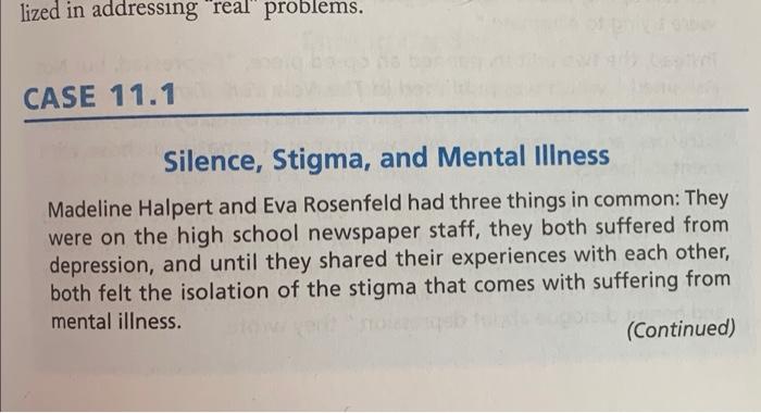 Case study 11.1... Please anwser in your own