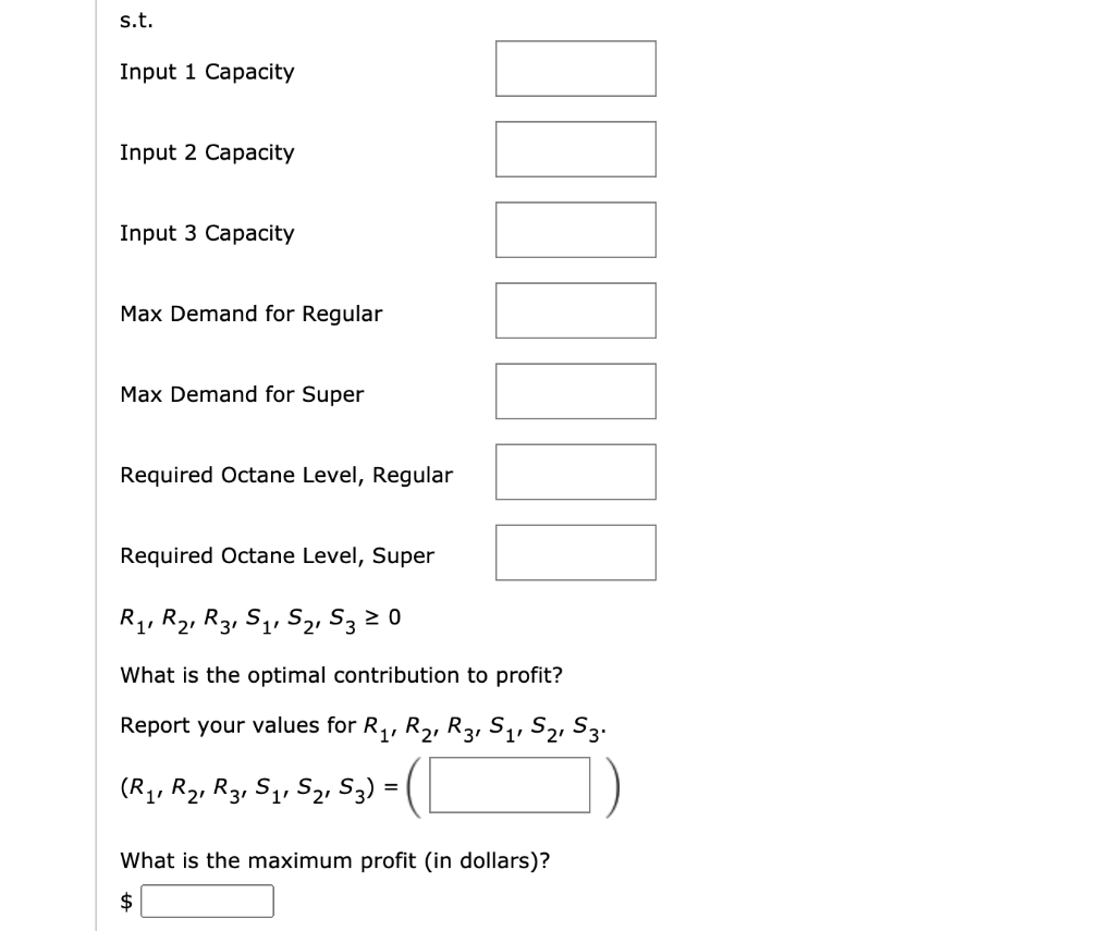 Bay Oil produces two types of fuel (regular and