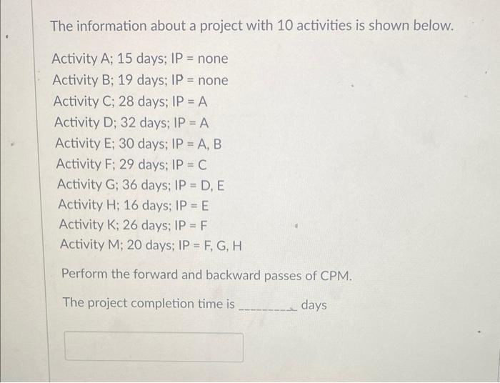 The information about a project with 10