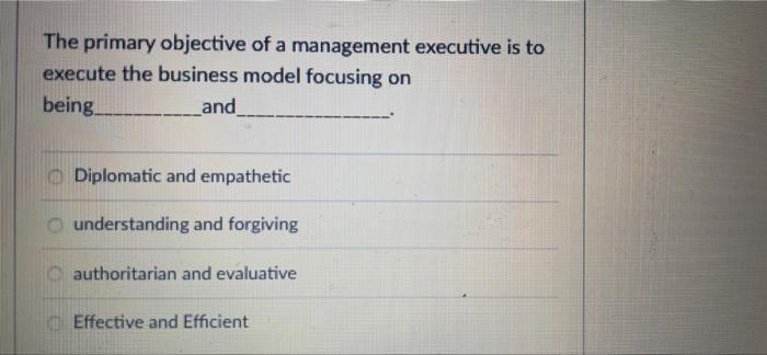 The primary objective of a management executive