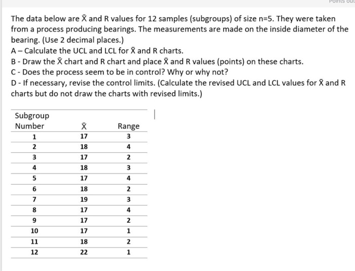 His OU The data below are X and R values for 12