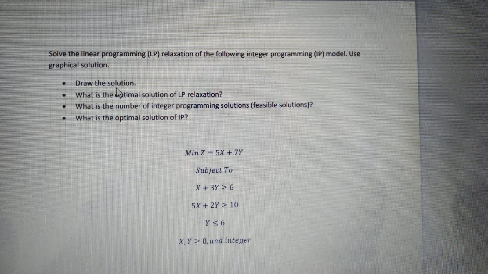 lineear programing question Solve the linear