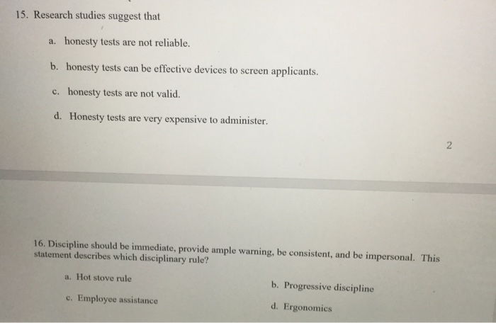 15. Research studies suggest that a. honesty