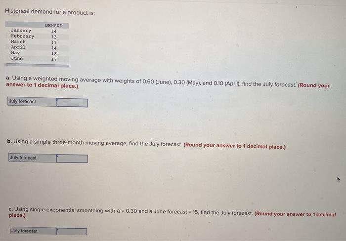 Historical demand for a product is: January