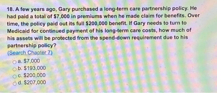 Long-Term Care insurance 18. A few years ago,
