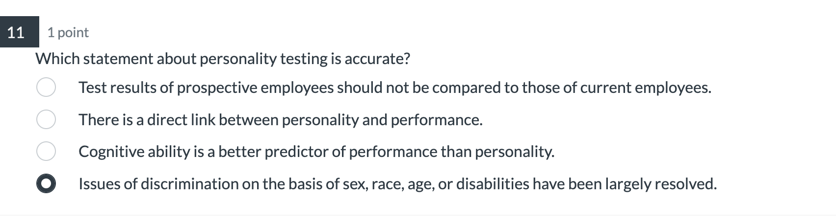 1 point Which statement about personality testing