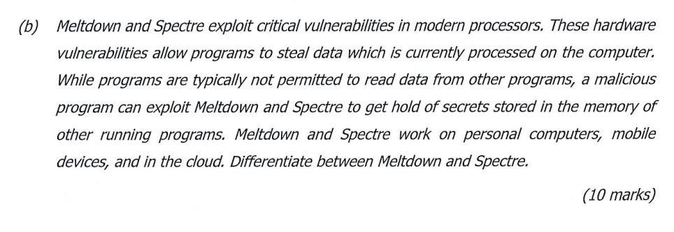 (b) Meltdown and Spectre exploit critical