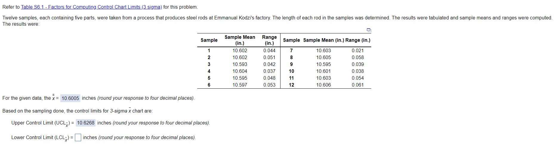 Refer to Table 56.1 - Factors for Computing