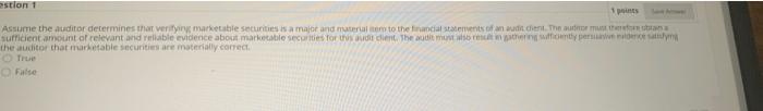 stion 1 1 Assume the auditor determines that