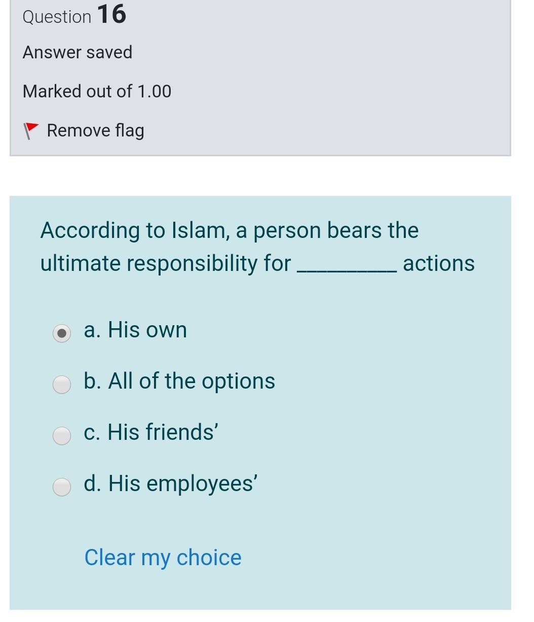 Question 16 Answer saved Marked out of 1.00