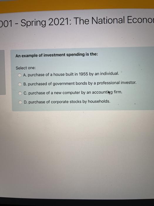 201 - Spring 2021: The National Econo An example
