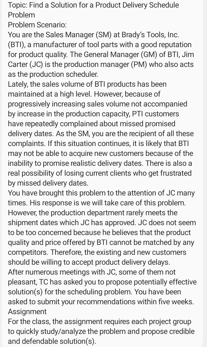 Topic: Find a Solution for a Product Delivery