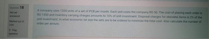 urgent Dart 18 answered A company uses 1200 units