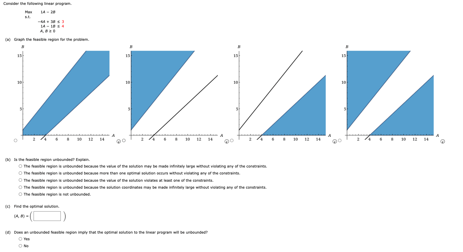 Consider the following linear program. Max 1A 2B