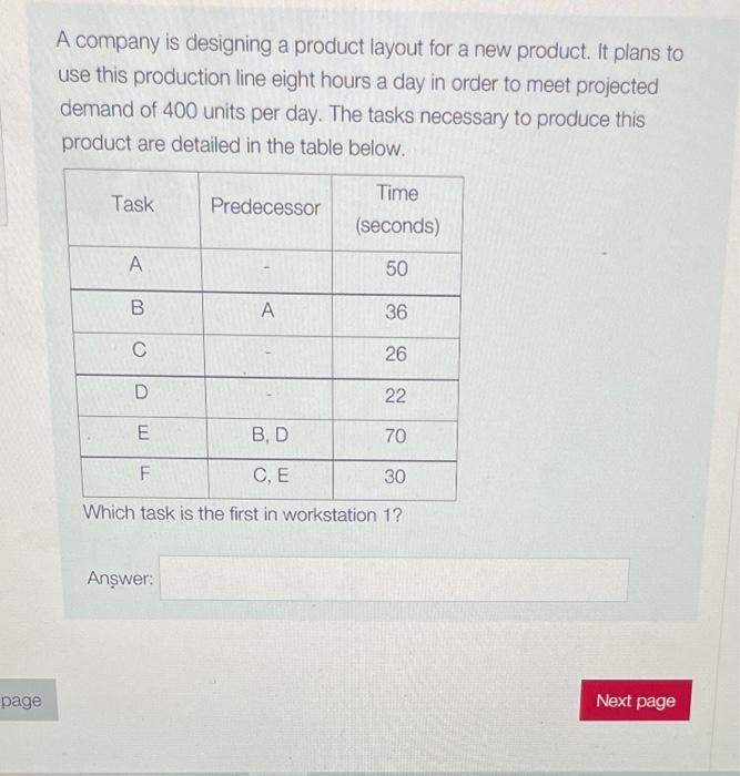 page A company is designing a product layout for