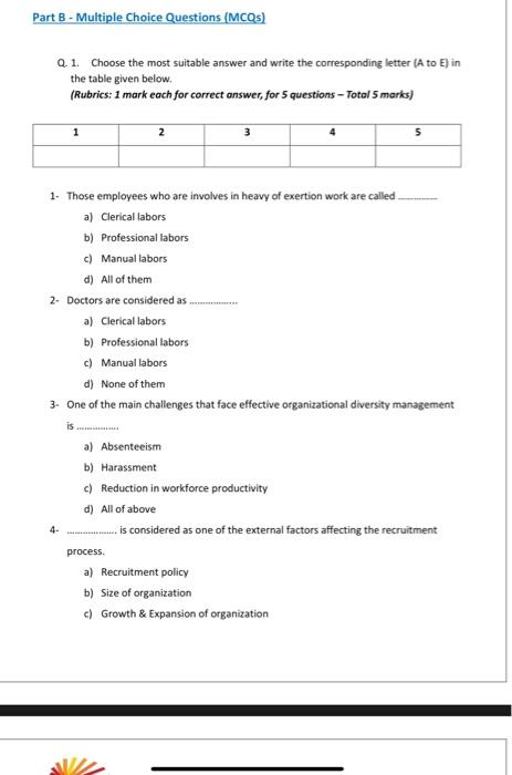 Part B - Multiple Choice Questions (MCO) Q1.